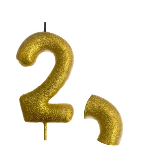 Image of Wanna Party Number 2 Glitter Gold Candle for Birthday Decoration Items /Cake Toppers /Cake Decorations