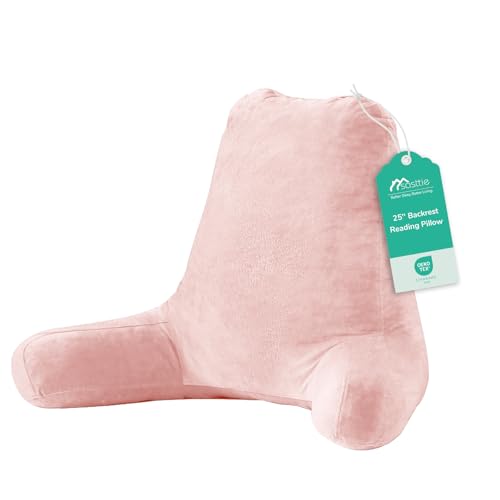 Image of Sasttie Reading Pillow for Bed, Back Pillow for Sitting Up, Peach Pink | 25 inch Backrest Support Cushion for Couch, Sofa, and Floor, Dorm Essentials, OEKO-TEX, Adjustable Down Alternative Fill