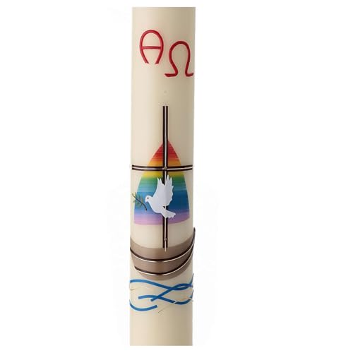 Modern Paschal Candle with Noah's ark, Dove and Rainbow, 30x3 in