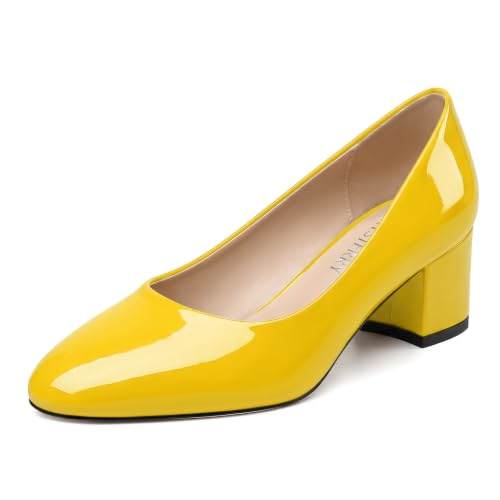 Image of SKYSTERRY Women's Low Heel Dress Pumps Shoes 2 Inch | Low Chunky Block Heel Pumps, Closed Round Toe Heels, Patent Leather Office Work Wedding Pumps Shoes