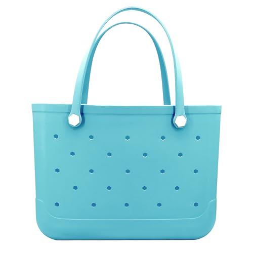 CXY Rubber Beach Bag, Waterproof Travel Tote bag for Women Outdoor Summer Beach Tote Washable Bag Open Handbag for Daily (04 sky blue, Small)
