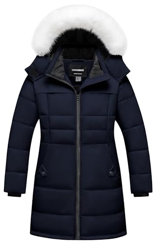 CTFASHION Girls Winter Coats Jackets for Kids Long Coat Parka Waterproof Warm Puffer Jacket Navy Blue 10-12