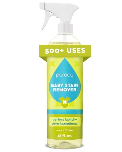 puracy stain remover for baby clothes and cloth diapers newborn baby essentials must haves enzyme-based laundry spray natural spot and odor cleaner 16 oz