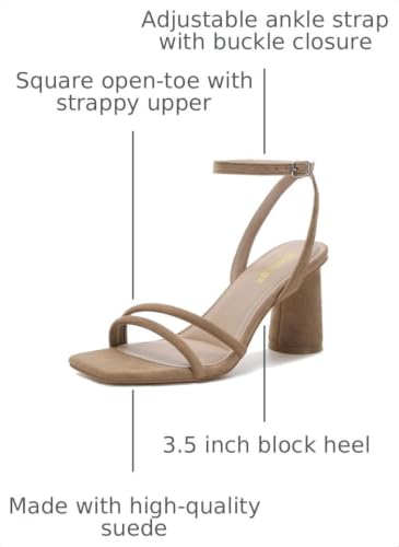 Image of RIBONGZ Block Heels Prom Heeled Sandals for Women Chunky Square Open Toe Strappy High Heels Ankle Strap Wedding Bridal Shoes High Heel Sandals for Party Dress