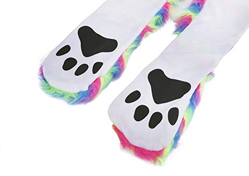 3 In 1 Cartoon Full Animal Faux Fur Hood With Ear Flaps Scarf Spirit Paws Mittens Gloves Set #TOP3