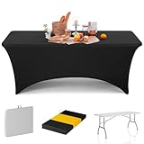 Dovov 6ft Folding Table with Black Table Cloth Indoor, Foldable Desk with HDPE Tabletop, Safety Locks, Easy to Carry and Store, No-Assembly Outdoor Camping Table for Dining, Party, Picnic, White