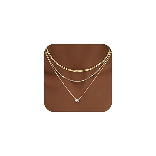 WomenGifts Layered Gold Necklaces for Women, 14K Gold Plated Dainty Cute Pendant Necklace Jewelry Set, Chunky Stackable Cuban Chain Choker Collar, Trendy Waterproof Non Tarnish Jewelry Gift