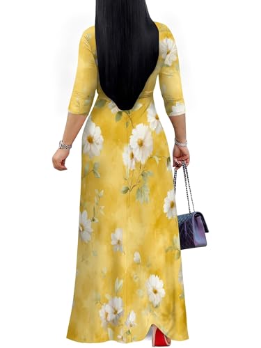 Image of SUZONANA Plus Size Dresses for Women Floral Print Maxi Dress Flowy 3 /4 Sleeve with Belt