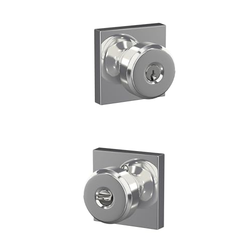 Image of SCHLAGE F51A BWE 625 COL Bowery Knob with Collins Trim Keyed Entry Lock, Bright Chrome