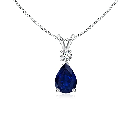 Angara Natural 0.75 Carat Blue Sapphire Teardrop Pendant Necklace for Women with Diamond in 14K White Gold With 18 Inch Chain | September Birthstone Jewelry Gift