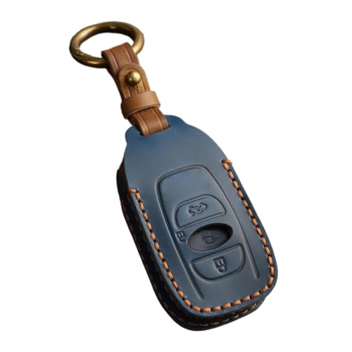 Étui clés pour Subaru antichoc avec porte-clés en cuir bleu robuste