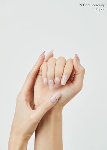 ohora Semi Cured Gel Nail Strips (N Floral Serenity) - 30 Pcs for 2 Nail Cycles, UV Lamp Compatible, Salon-Quality, Long-Lasting & Easy to Apply, Includes 2 Prep Pads, Nail File & Stick - Image 6