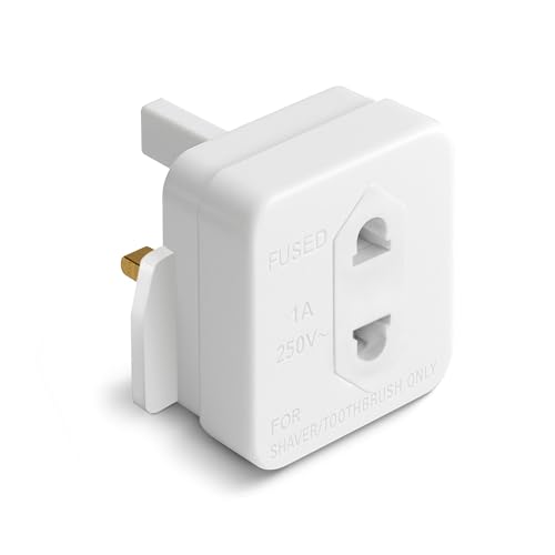 Desiretech Shaver & Toothbrush Adaptor UK 2 Pin to 3 Pin Electric Socket Converter Plug | EU Travel Charger Adapter | 1A Fuse Extension for Bathrooms (1 Pack)