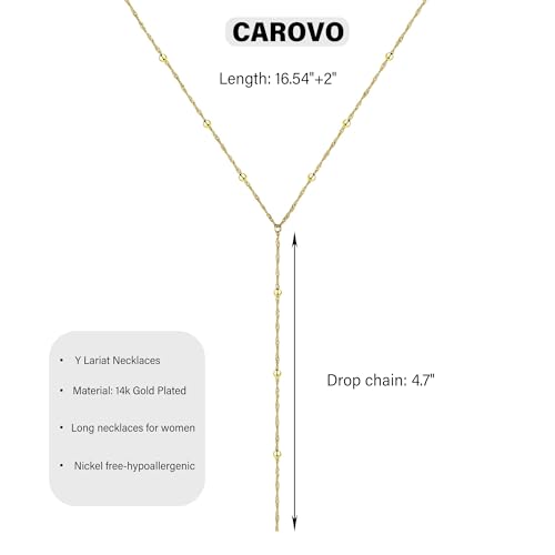 carovo gold necklace for women dainty long necklace 14k goldsilver lariat y-shaped pendant necklaces trendy layered lip cubic zirconia beaded chain drop necklaces jewelry for women gifts