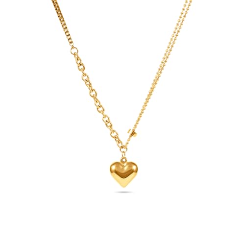 Image of PALMONAS Crystal Heart Double Layered Necklace for Women - Jewellery Gift for Girls & Women | Waterproof & Anti-Tarnish Necklace, Stylish & Trendy Necklaces for Ladies