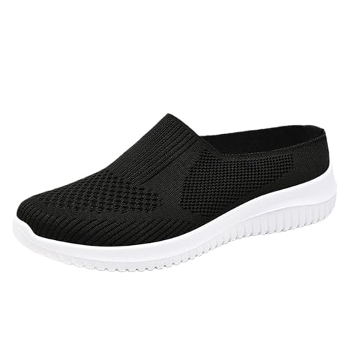 Orthopedic Shoes for Women Men Breathable Knit Mesh Slip On Mules Half Slippers with Arch Support Lightweight Soft Sole Closed Toe Flat Slippers Casual Comfortable Fashion Walking Shoes Black