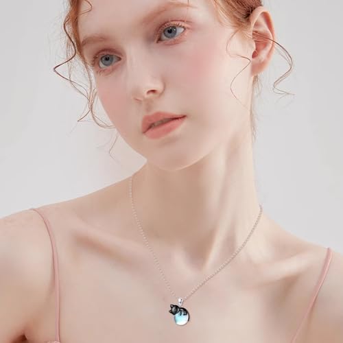 Cat Necklace Sterling Silver Cat Pendnat with Rose Quartz Pearl Jewelry Gifts for Women Cat Lovers3