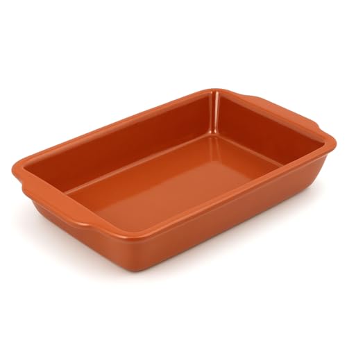 Cazuela barro horno olla tartera besuguera rectangular o redonda hornear - HORNO - MICROONDAS - LAVAVAJILLAS - FUEGO DIRECTO (BARRO ROJO ESMALTADO, 26 X 16 X 4 CMS)