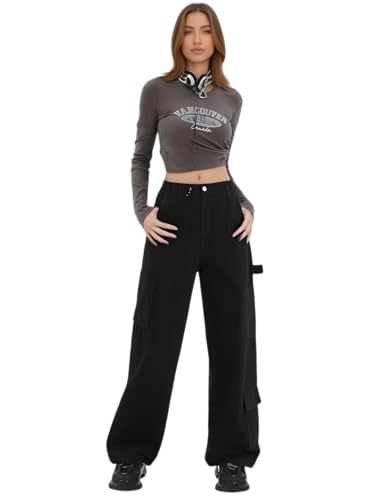 Wide Leg Cargo Pants Women, Multi-Pocket Design, Casual Cotton
