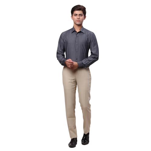 Image of Raymond Men Pure Cotton Slim Fit Solid Pattern Semi Cut Away Collar Formal Shirt