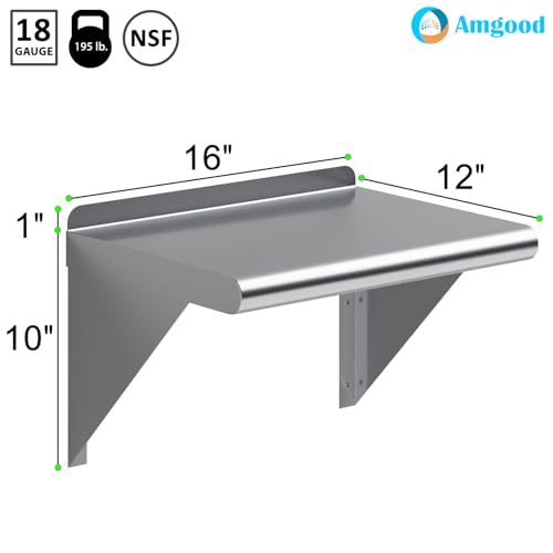 Image of AmGood 12 inch X 16 inch Stainless Steel Wall Shelf | Metal Shelving | Garage, Laundry, Storage, Utility Room | Restaurant, Commercial Kitchen | NSF
