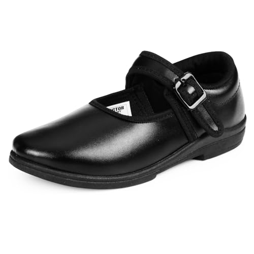 Image of DOCTOR EXTRA SOFT Girls Black & White Ballerina Uniform School Shoes with Adjustable Hook & Loop| Memory Foam Cushion & Anti-Bacterial Technology| Lightweight | Comfortable|Durable & Anti-Skid D-3003