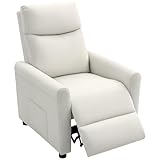 HOMCOM Poltrona Relax Reclinabile Manuale 135° con Poggiapiedi, Divano Monoposto Reclinabile Ergonomica Imbottita in Tessuto Effetto Lino per Soggiorno e Camera da Letto, 73x86x100 cm, Bianco Crema
