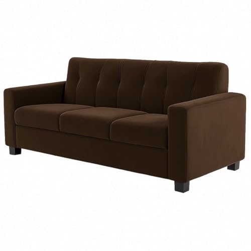 Image of FURNY Homioy 3 Seater Fabric Sofa Set (Brown) with Velvet Fabric | Durable Comfort | Ideal for Living Room