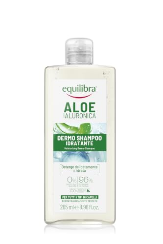 Equilibra, Aloe Ialuronica Dermo Shampoo Idratante, per Tutti i Tipi di Capelli, con Aloe Vera e Acido Ialuronico, Estratto di Malva lenitivo, Olio Essenziale di Arancio Amaro equilibrante, 265 ml