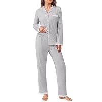 Ekouaer Womens Pajamas Set Long Sleeve Sleepwear Button Down Lounge Set 2 Pieces Soft Nightwear Lace Pjs Set Grey