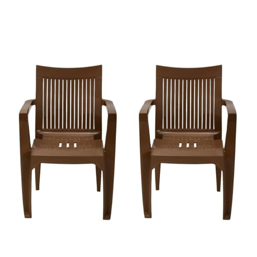 Image of Nilkamal CHR2209 Plastic Mid Back Chair |Set of 2|Stackable Chair|for Home, Dining Room, Bedroom, Kitchen, Living Room, Office, Outdoor, Garden |Rattan Dark Beige