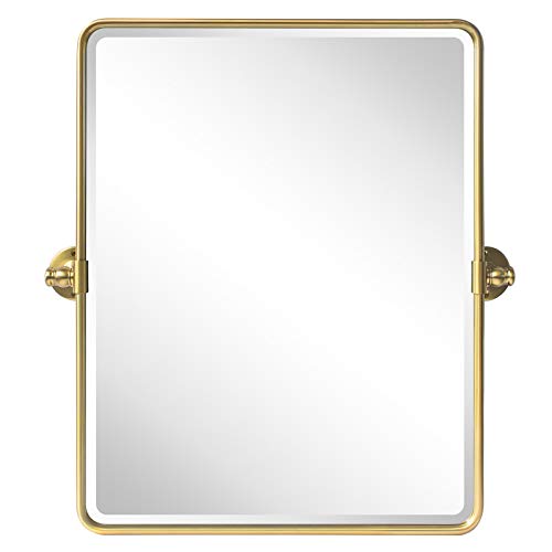 Image of TEHOME 20 x 24 inch Farmhouse Gold Metal Framed Pivot Rectangle Bathroom Mirror Rounded Rectangluar Tilting Beveled Vanity Mirrors for Wall