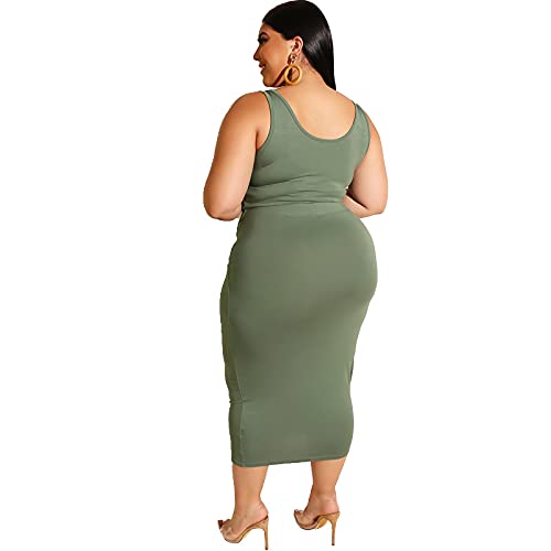 Image of Plus Size Women 2 Piece Outfits Sets Sexy Tracksuit Midi Dress,Sleeveless Tank Top Bodycon Skirts Set Casual Summer