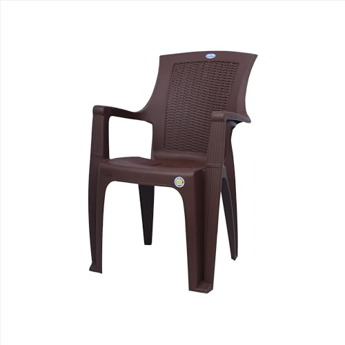 Image of VV National Vajram VJ-26 Plastic Arm Chair (Brown, Set of 2) | Heavy Duty Virgin Plastic Chairs | Strong & Durable | Indoor & Outdoor Seating