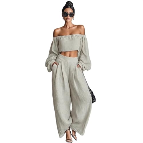 Ensemble plus size femme en lin avec haut manches longues pour l'été