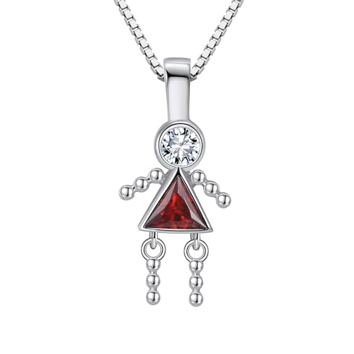 Baby Birthstone Pendant Necklace for Mom by Ginger Lyne - Birth Month Kids - Grandma Family Boy or Girl Charm - Cubic Zirconia CZ Sterling Silver - Box Chain Included