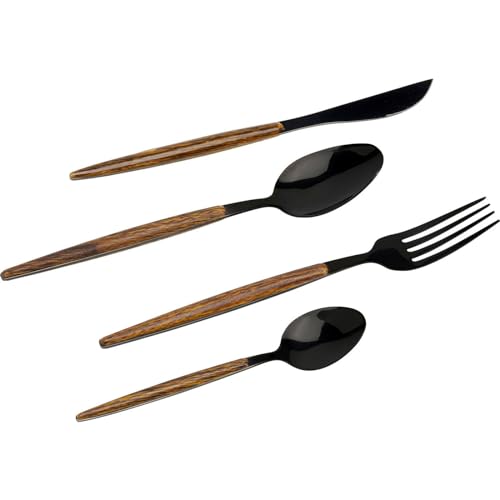 Kare Design Besteck Paris Schwarz Matt, Besteck Set für 4 Personen, Essbesteck 16-teilig, Besteckset mit Messer, Gabel, Löffel für den täglichen...