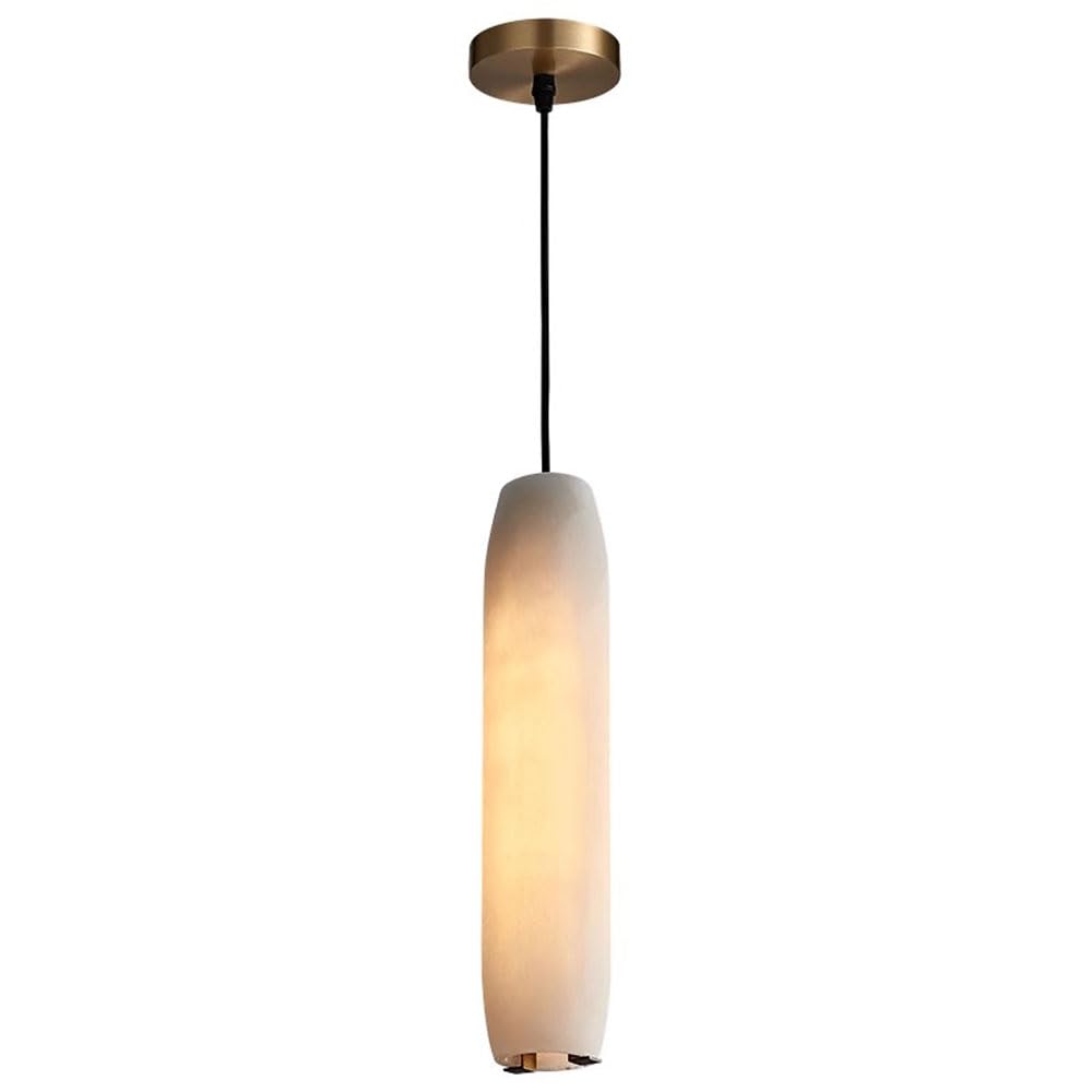 VOXYPQ Modern Alabaster Pendant Light Kitchen Island White Marble Pendant Lighting Antique Brass Stone Ceiling Hanging Lamp Long Tube Linear Chandelier For Dining Room Bedroom Bathroom