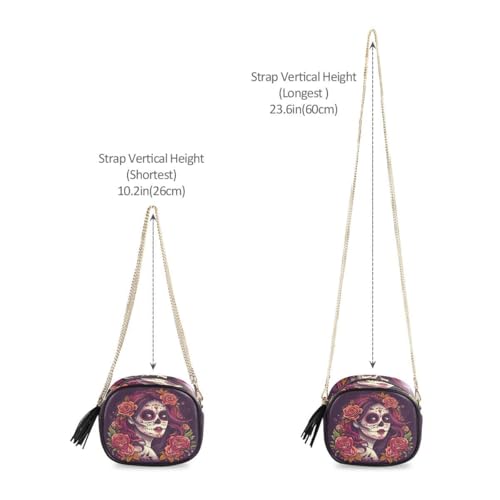 Image of ALAZA Women's Beautiful Sugar Skull Girl PU Leather Crossbody Bag Shoulder Purse with Tassel