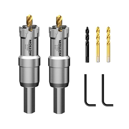 Mollom 3/4" (19mm) 2Pcs Heavy Duty Carbide Hole Saw with 3 Pilot bit