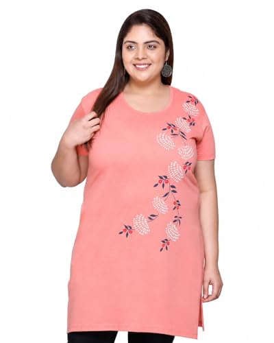 Image of In Love Women's Printed Cotton Plus Size Longline T-Shirt with Pockets | Cotton fabric - soft longline T-shirt with easy plus-size fit