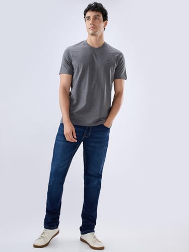 Image of Raymond Men Regular Fit Solid Pattern Pure Cotton Crew Neck Half Sleeve Casual T-Shirt