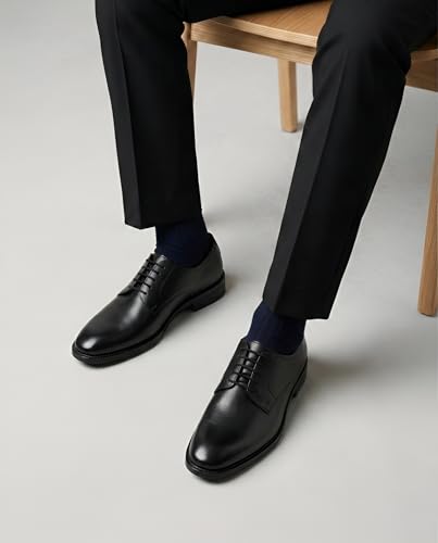 Image of Men's Genuine Leather Formal Lace-Up Shoes | Classic Plain Toe Derby Shoes | Formal Office, Business