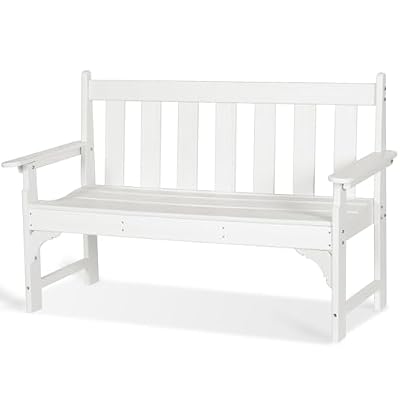 nalone Outdoor Bench, HDPE Patio Bench, Rot-Proof Porch Benches (White)