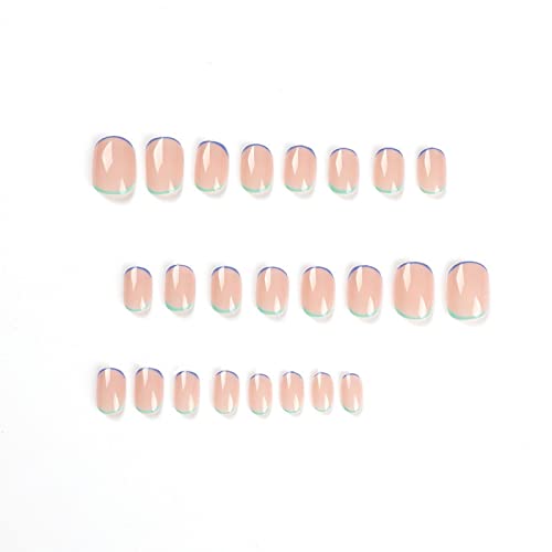 Imsohot Short Square Press On Nails Squoval French Tip Fake Nails With Nail Glue Blue Green False Nails Full Cover Acrylic Nails For Women #TOP1