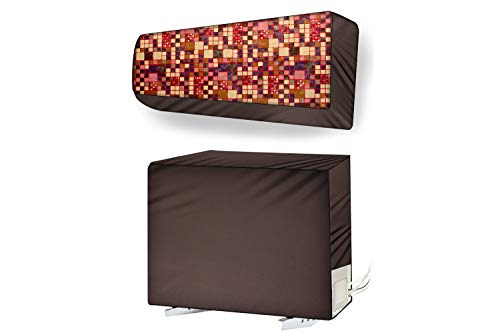Image of Stylista Split ac cover for indoor and outdoor unit of 2 ton ac waterproof and dustproof Brown Different checks pattern