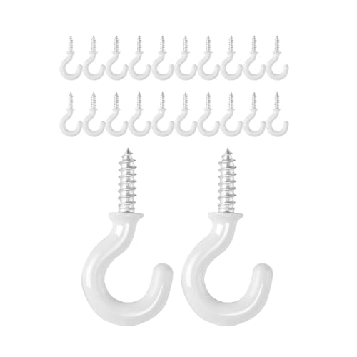 Mini Small Metal Screw-in Cup Hooks for Hanging Plants, Suitable for Outdoor or Indoor Use On Ceiling, for Wood Home Organization, White, 20 Pcs Screw in Hooks for Wood