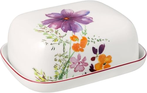 Villeroy & Boch - Mariefleur Basic burriera con coperchio, multicolore, lavabile in lavastoviglie, utilizzabile nel microonde, piatto per burro, disegno floreale, porcellana Premium