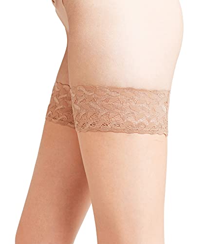 Image of FALKE Women's Shelina 12 Denier Thigh Highs, Modern Lace Trim with Non Slip Grips, Ultra-Sheer Transparent, Nylon