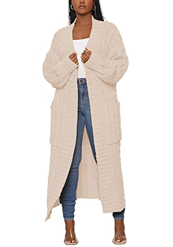 Image of Tcremisa Long Cable Knit Cardigans for Women Chunky Maxi Sweater Coat | Long Sleeve,Open Front,Ankle Length,Floor Length, Dual Pockets,Extra Knitted Duster,Loose Cozy Winter Outwear